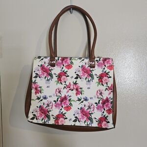 Floral Print Tote in Pink & Brown